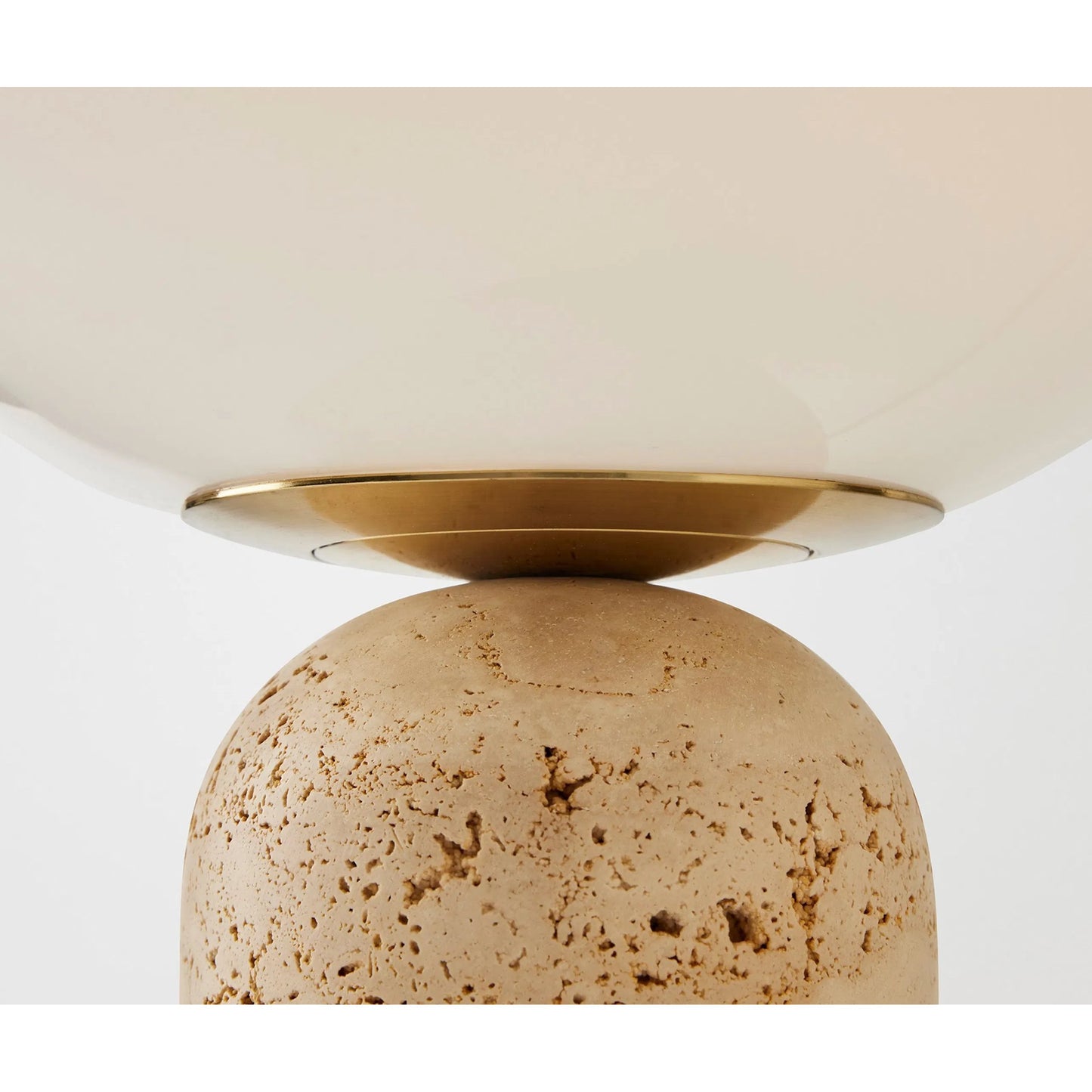 003 SI-2523949 | Closeup | Orb Table Lamp by Global Views in travertine. Made from travertine, glass in a transitional style.