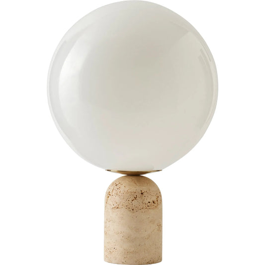 Orb Table Lamp by Global Views in travertine. Made from travertine, glass in a transitional style.