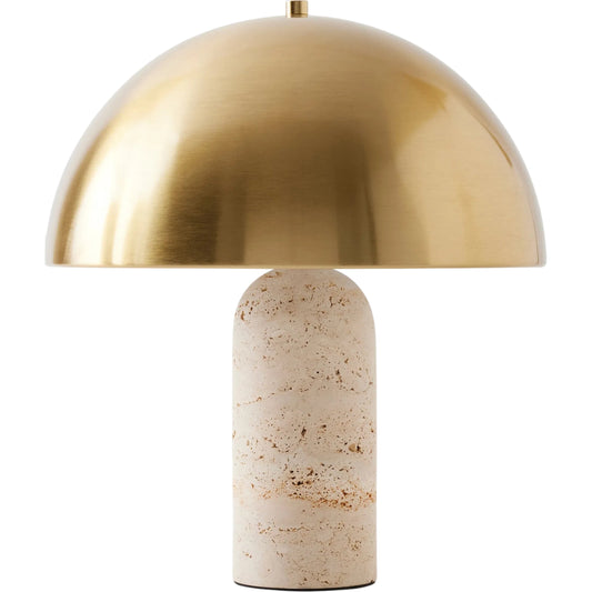 Dome Table Lamp by Global Views in travertine, brass. Made from travertine, metal in a modern style.