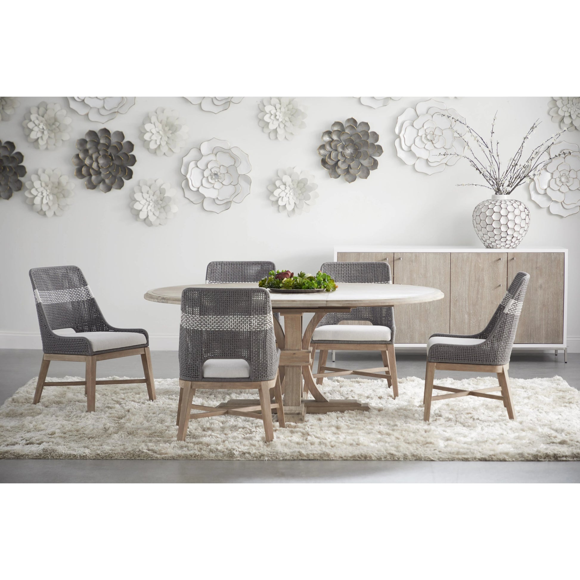 Devon Dining Table by Essentials For Living in natural gray. Made from solid acacia, acacia veneer in a cottage & farmhouse style.
