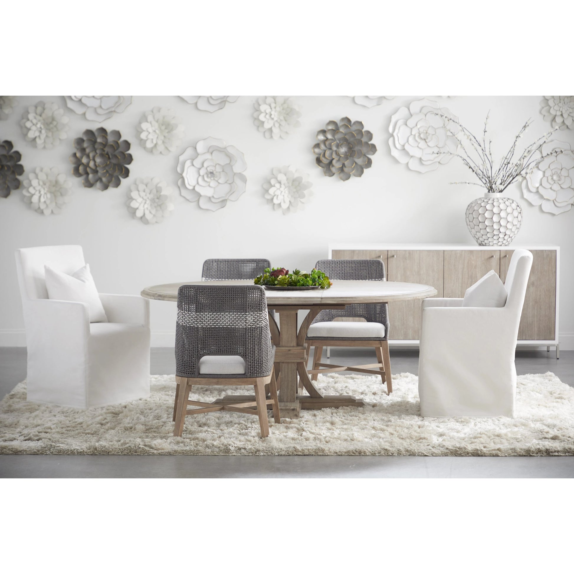 Devon Dining Table by Essentials For Living in natural gray. Made from solid acacia, acacia veneer in a cottage & farmhouse style.