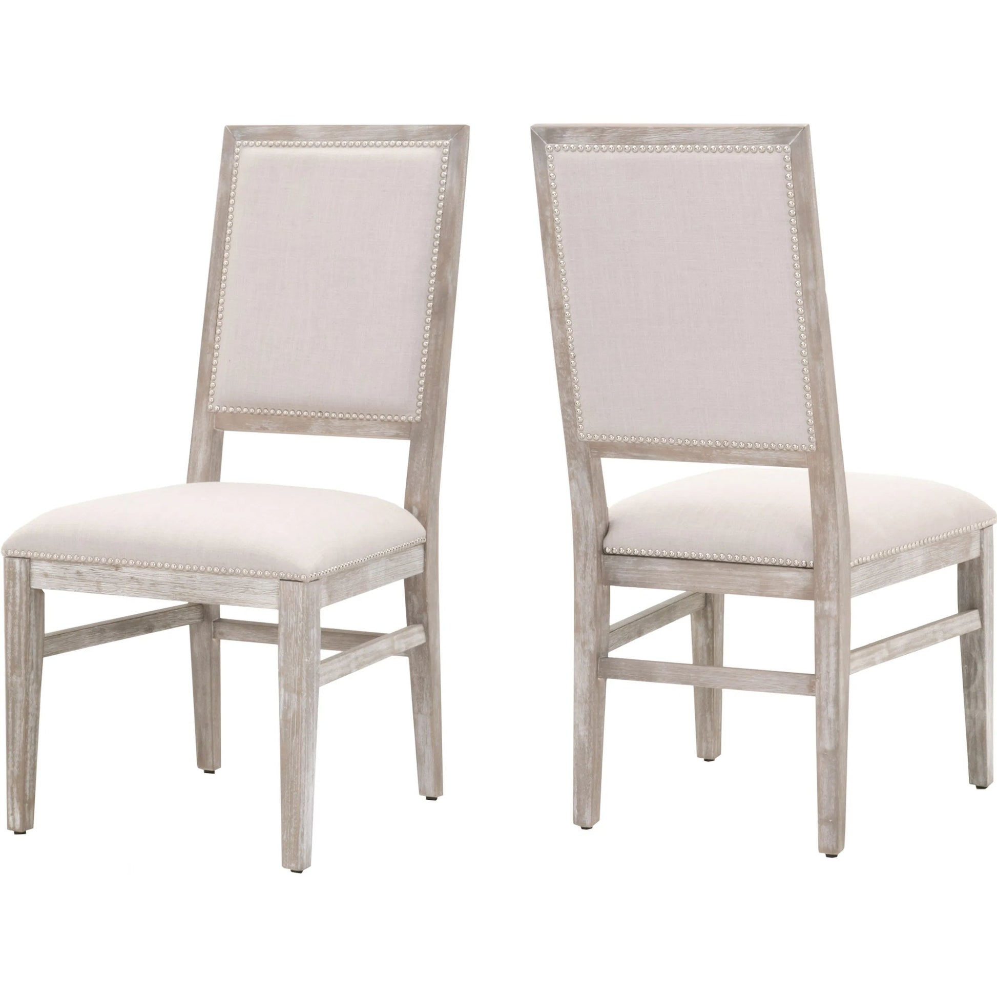 Dexter Dining Chair by Essentials For Living in stone linen, natural gray, silver nail heads. Made from rubberwood, linen in a traditional style.