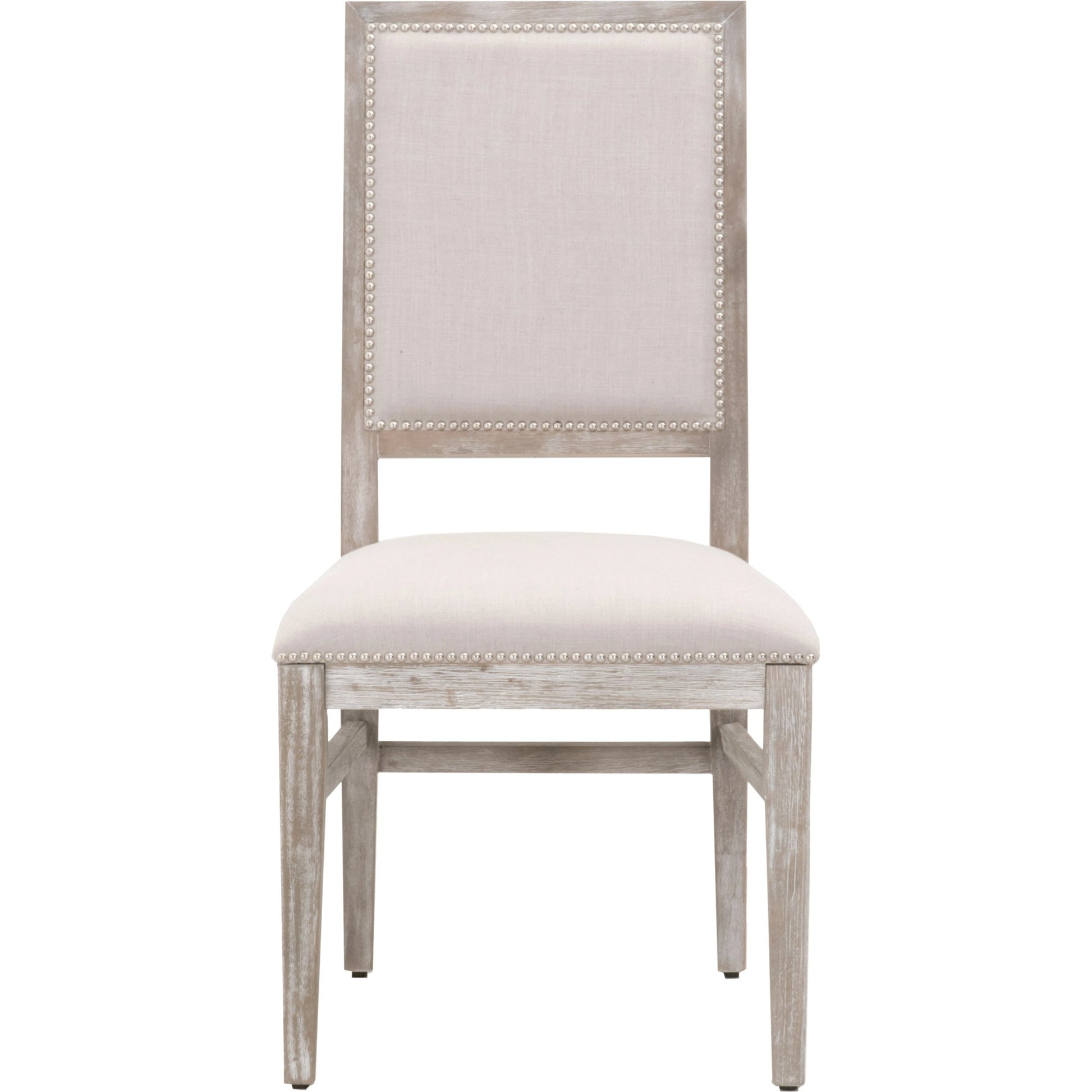 Dexter Dining Chair (Set of 2) by Essentials For Living in stone linen, natural gray, silver nail heads. Made from rubberwood, linen in a traditional style.
