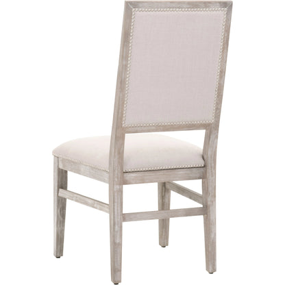 Dexter Dining Chair (Set of 2) by Essentials For Living in stone linen, natural gray, silver nail heads. Made from rubberwood, linen in a traditional style.