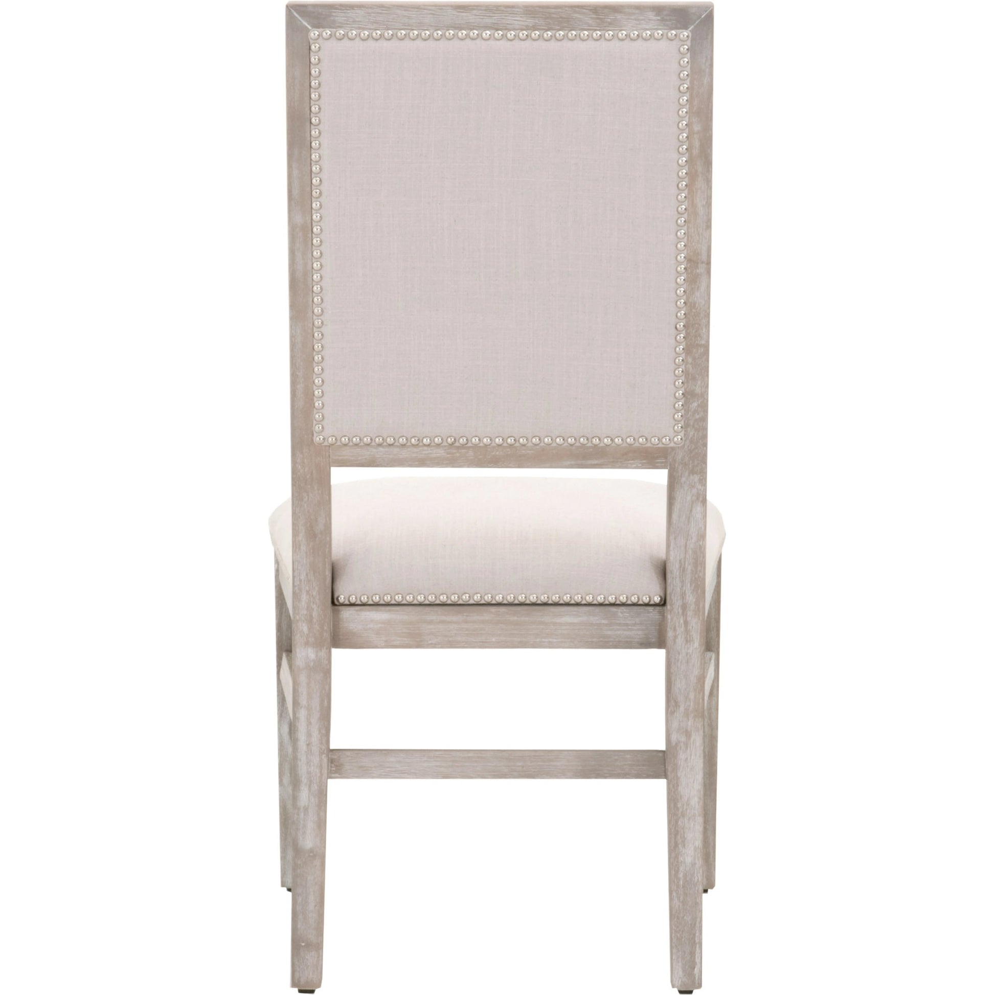 Dexter Dining Chair (Set of 2) by Essentials For Living in stone linen, natural gray, silver nail heads. Made from rubberwood, linen in a traditional style.