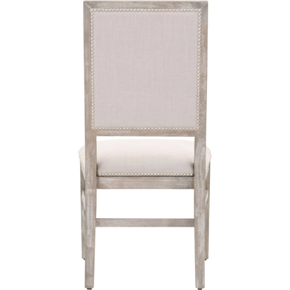 Dexter Dining Chair (Set of 2) by Essentials For Living in stone linen, natural gray, silver nail heads. Made from rubberwood, linen in a traditional style.
