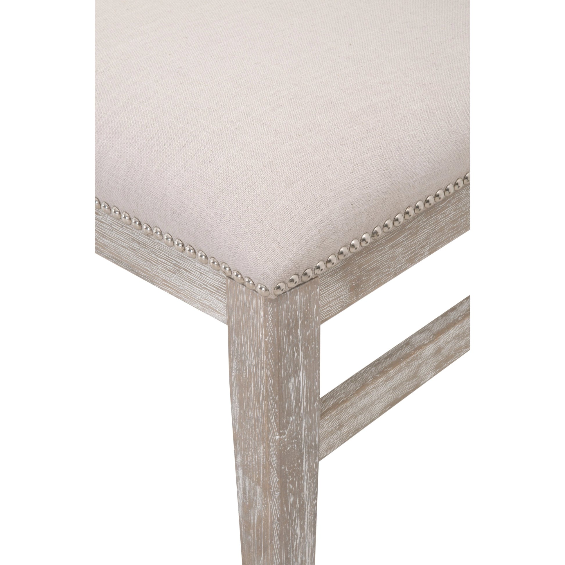 Dexter Dining Chair (Set of 2) by Essentials For Living in stone linen, natural gray, silver nail heads. Made from rubberwood, linen in a traditional style.