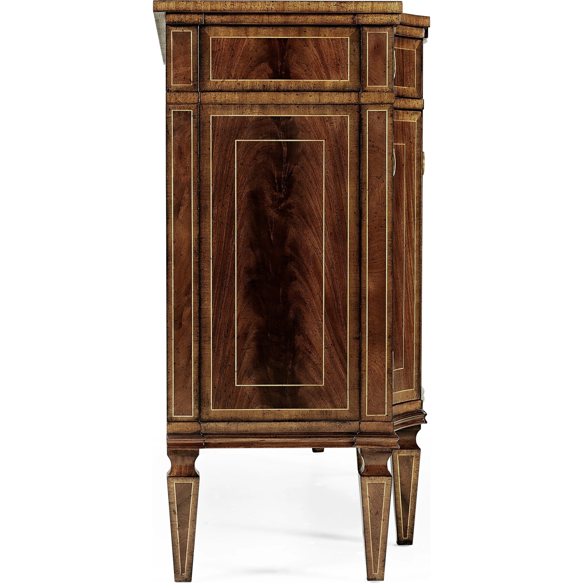 Buckingham Serpentine Mahogany Credenza by Jonathan Charles in brown and medium antique mahogany. Made from acacia in a traditional style.