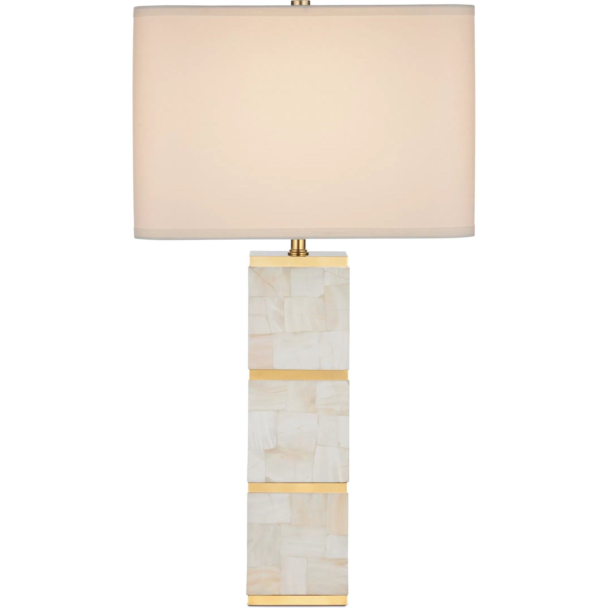 Casey Mother of Pearl Table Lamp by Currey and Company in natural, brass. Made from mother of pearl, stainless steel, composite in a modern style.