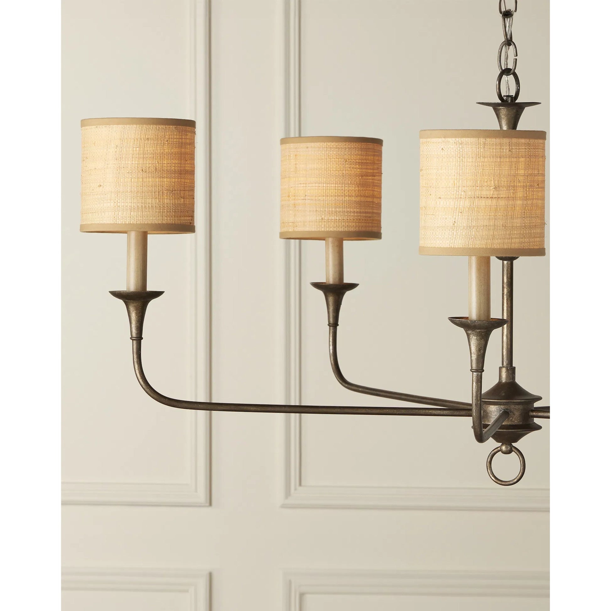 Nottaway Chandelier by Currey and Company. Made from wrought iron in a modern style.