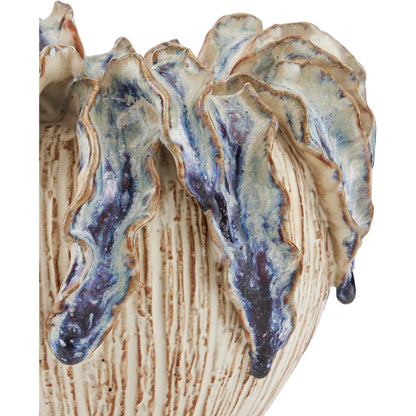 Tropical Crown Vase by Currey and Company in ivory, reactive blue. Made from ceramic in a eclectic & global style.