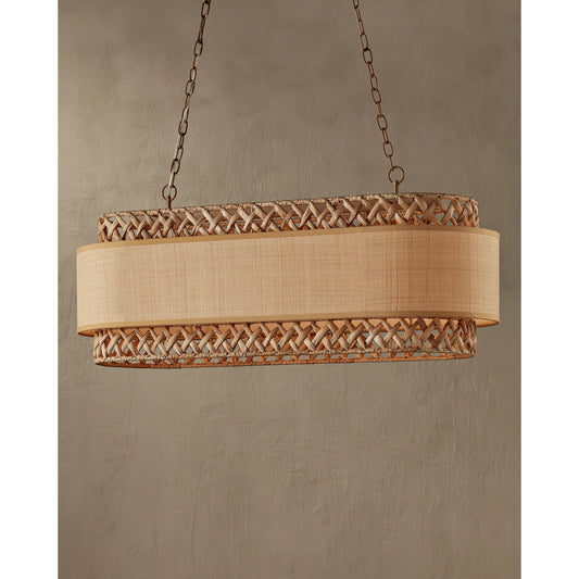 Isola Chandelier by Currey and Company in khaki, natural. Made from wrought iron, grass cloth in a cottage & farmhouse style.
