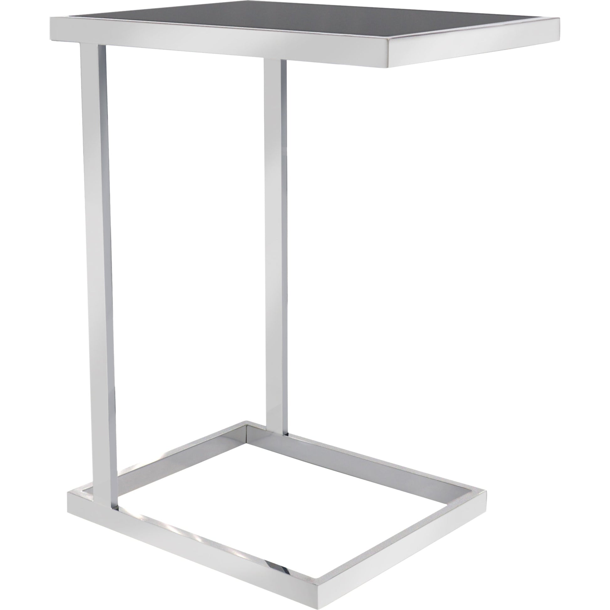 Luxe C Table by Pasargad Home in chrome and black. Made from glass, steel in a modern style.