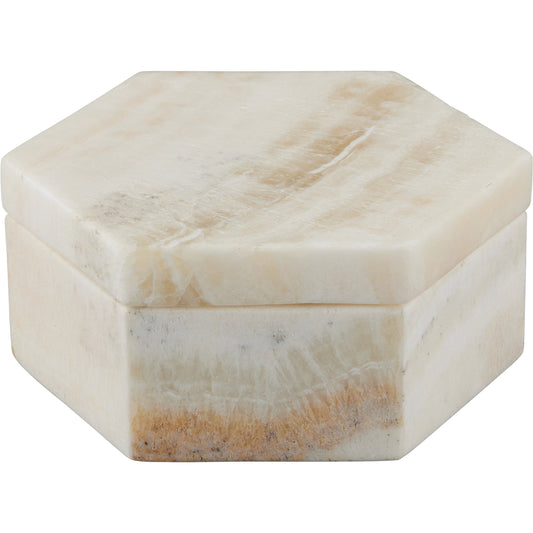 Arco Onyx Hexagon Box by Currey and Company in natural. Made from onyx in a modern style.