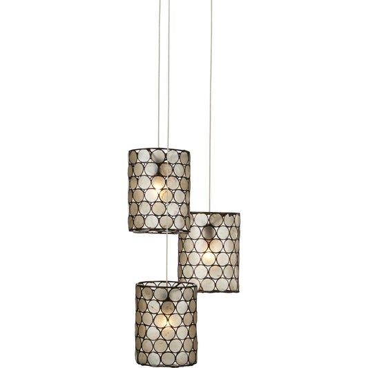 001 SI-1924129 | Primary Silo | Regatta 3-Light Multi-Drop Pendant by Currey and Company in cupertino, silver. Made from cupertino, iron, capiz shell in a modern style.