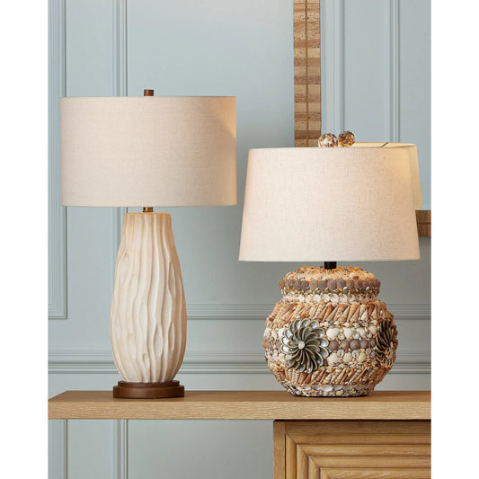 Seascape Table Lamp by Currey and Company in natural. Made from terracotta, shell in a coastal style.