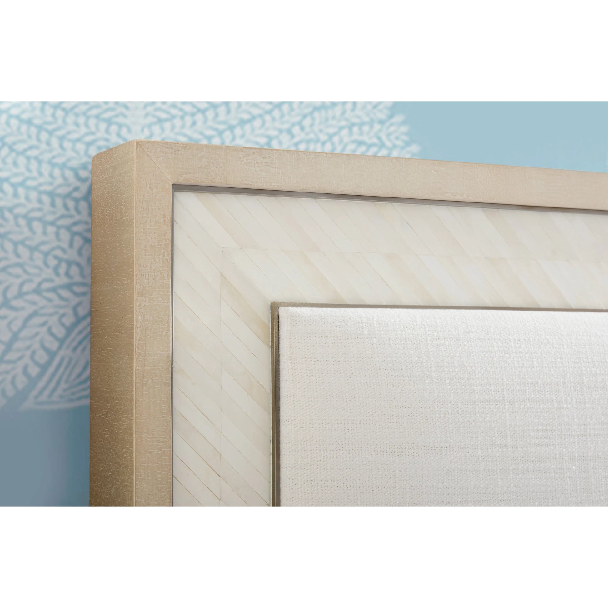 Water Tideline Bone & Linen King Upholstered Bed by Jonathan Charles in dyed koto. Made from dyed koto veneer, faux bone, metal, foam, fabric in a modern style.