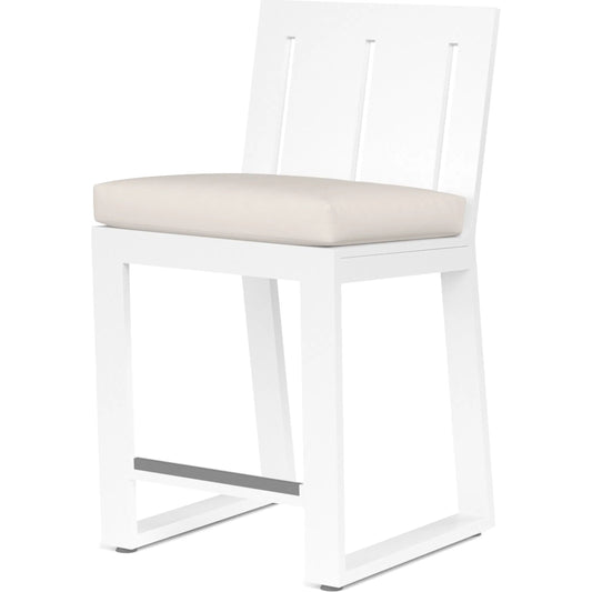 Newport Outdoor Barstool by Sunset West in whites/creams/beiges. Made from aluminum in a modern style.
