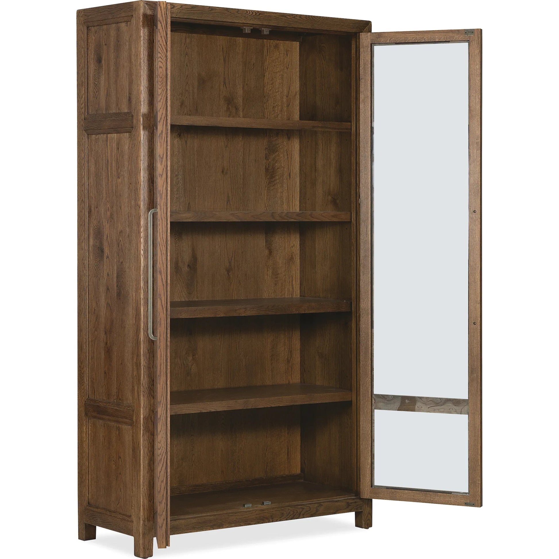 Driftwood Display Cabinet by Hooker Furniture. Made from oak solids, oak veneers, seeded glass, fabric, 100% polyester in a transitional style.