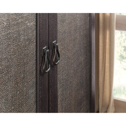 Big Sky Small Wardrobe by Hooker Furniture in charred timber. Made from pecky hickory veneers, burlap in a traditional style.