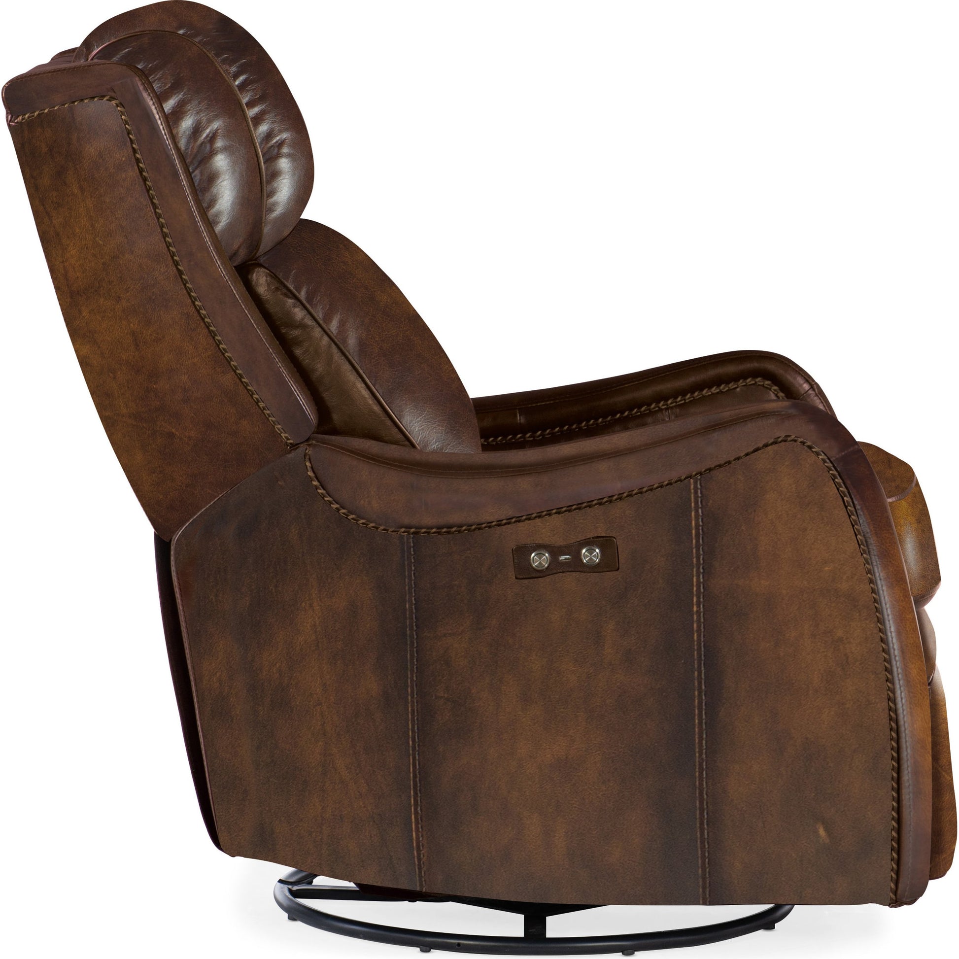 Stark Power Swivel Recliner by Hooker Furniture in brindisi trinita. Made from leather in a traditional style.