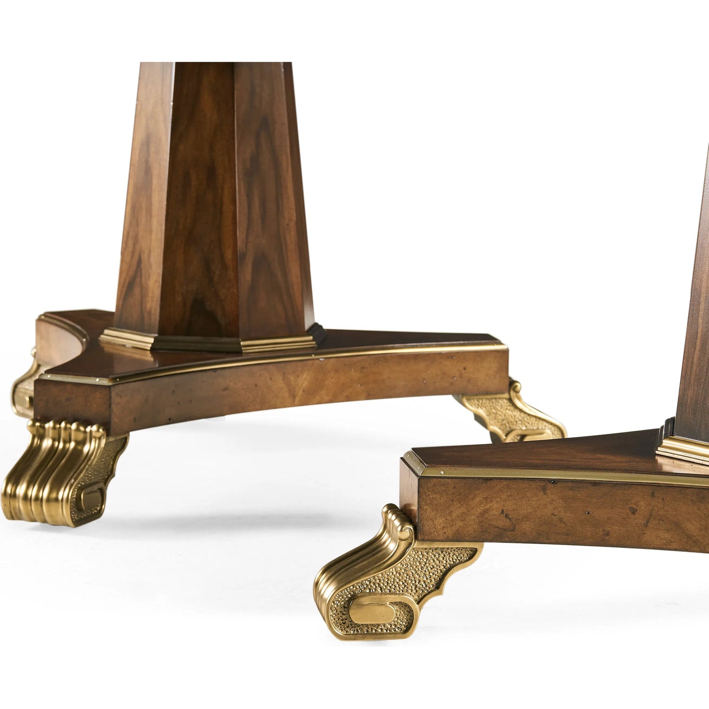 012 SI-2446832 | Closeup | Viceroy Rectangular Dining Table by Jonathan Charles in viceroy brown santos. Made from local mahogany, brass, santos rosewood crown veneer in a traditional style.