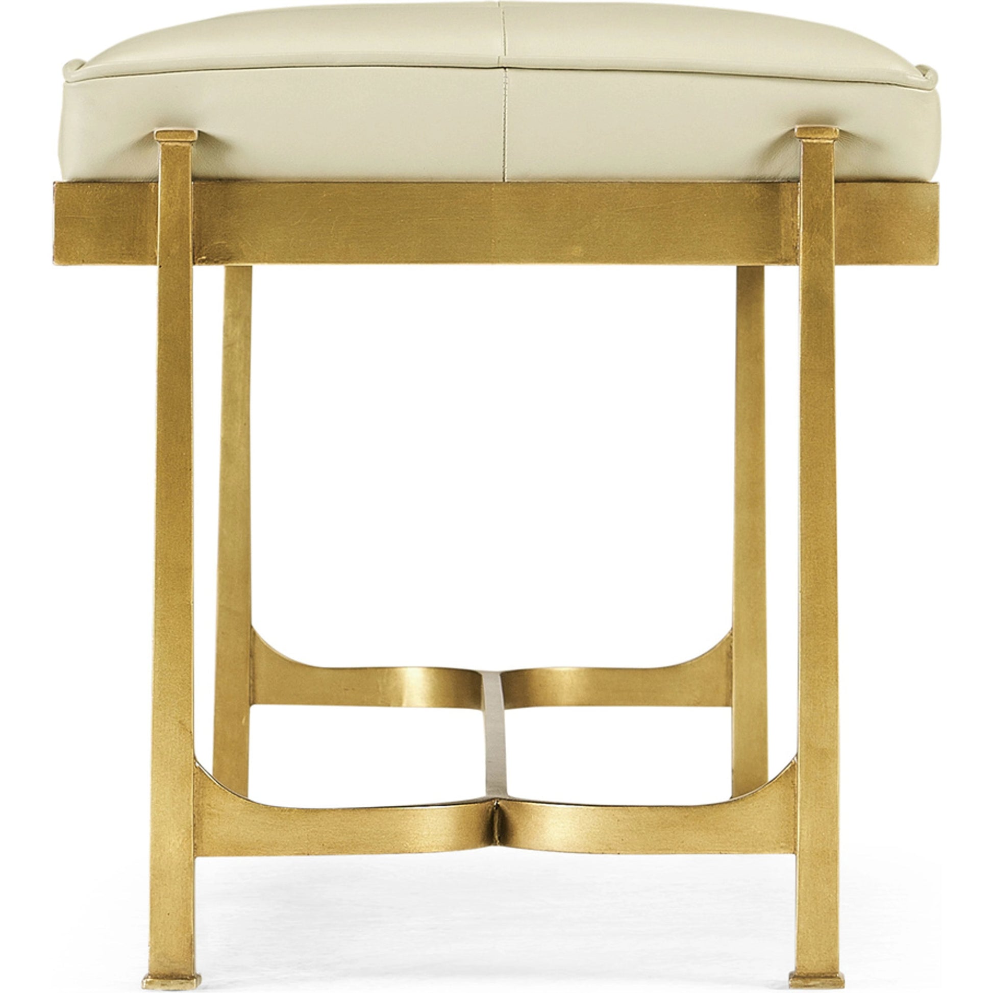 Luxe Gilded Iron & Cream Leather Bench by Jonathan Charles in gilded gold. Made from iron in a modern style.