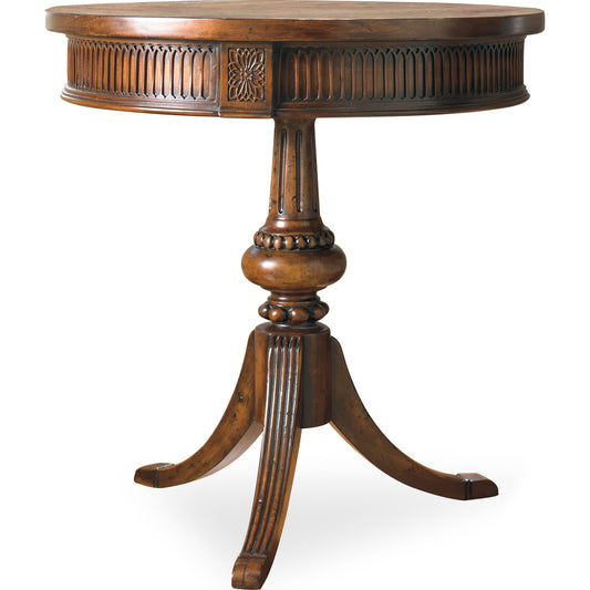 Pedestal Accent Table by Hooker Furniture in walnut. Made from walnut veneers in a traditional style.