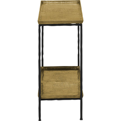 Boyles Brass Side Table by Currey and Company in antique brass, black. Made from cast aluminum, iron in a transitional style.