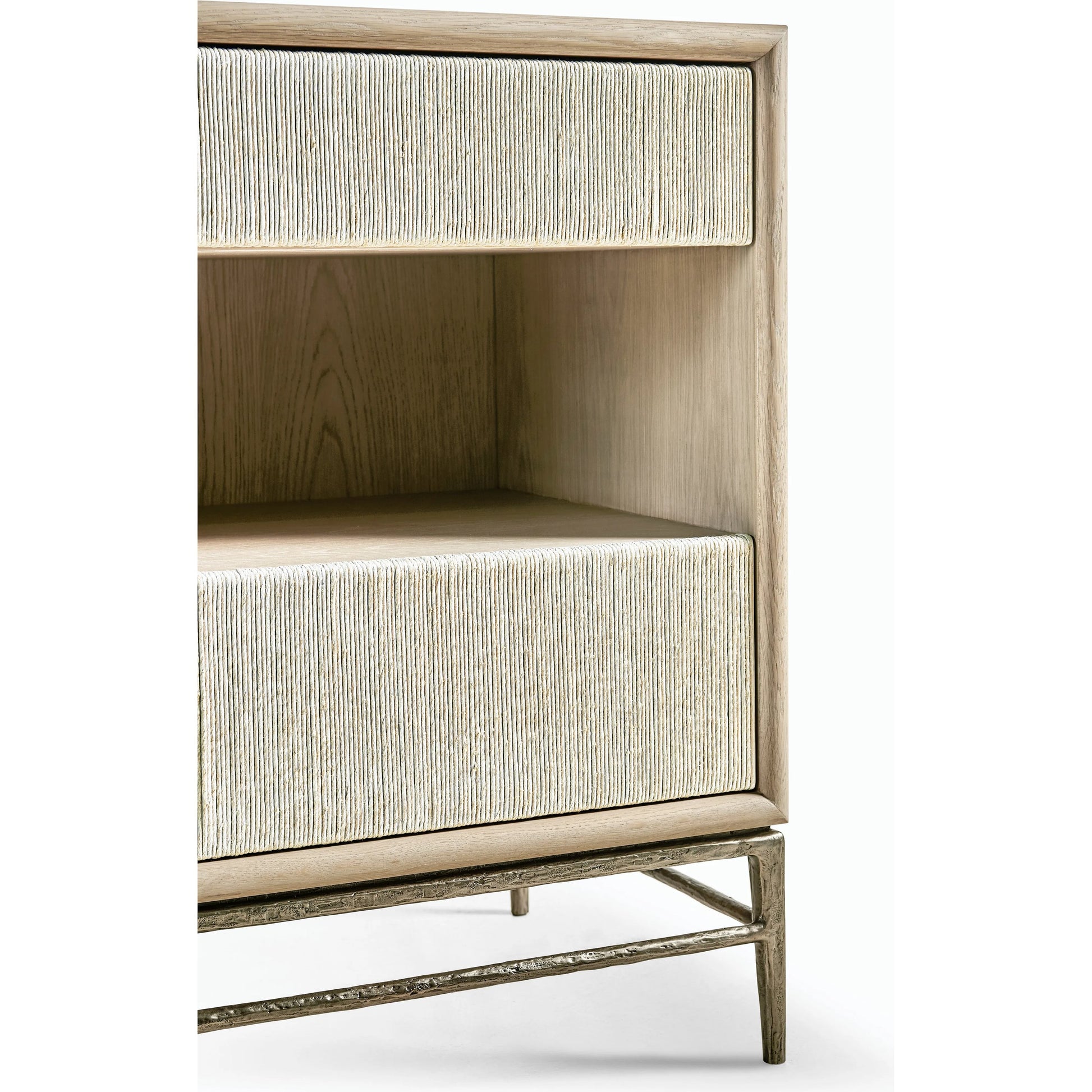 Water Clapotis Danish Cord Nightstand by Jonathan Charles in bleached oak. Made from oak, danish cord, metal in a transitional style.