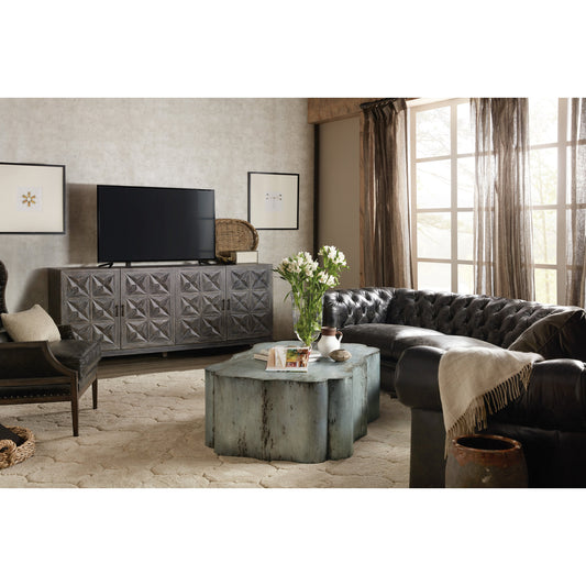 Beaumont Entertainment Console by Hooker Furniture in shale. Made from oak, elm veneers with resin in a eclectic & global style.