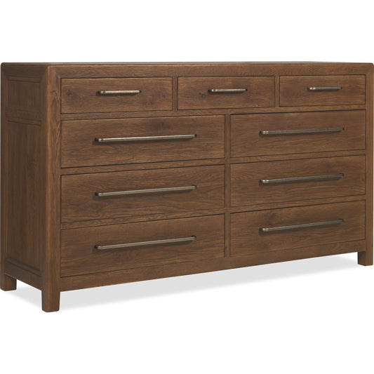 Driftwood Nine-Drawer Dresser by Hooker Furniture. Made from oak solids, oak veneers, cedar in a transitional style.