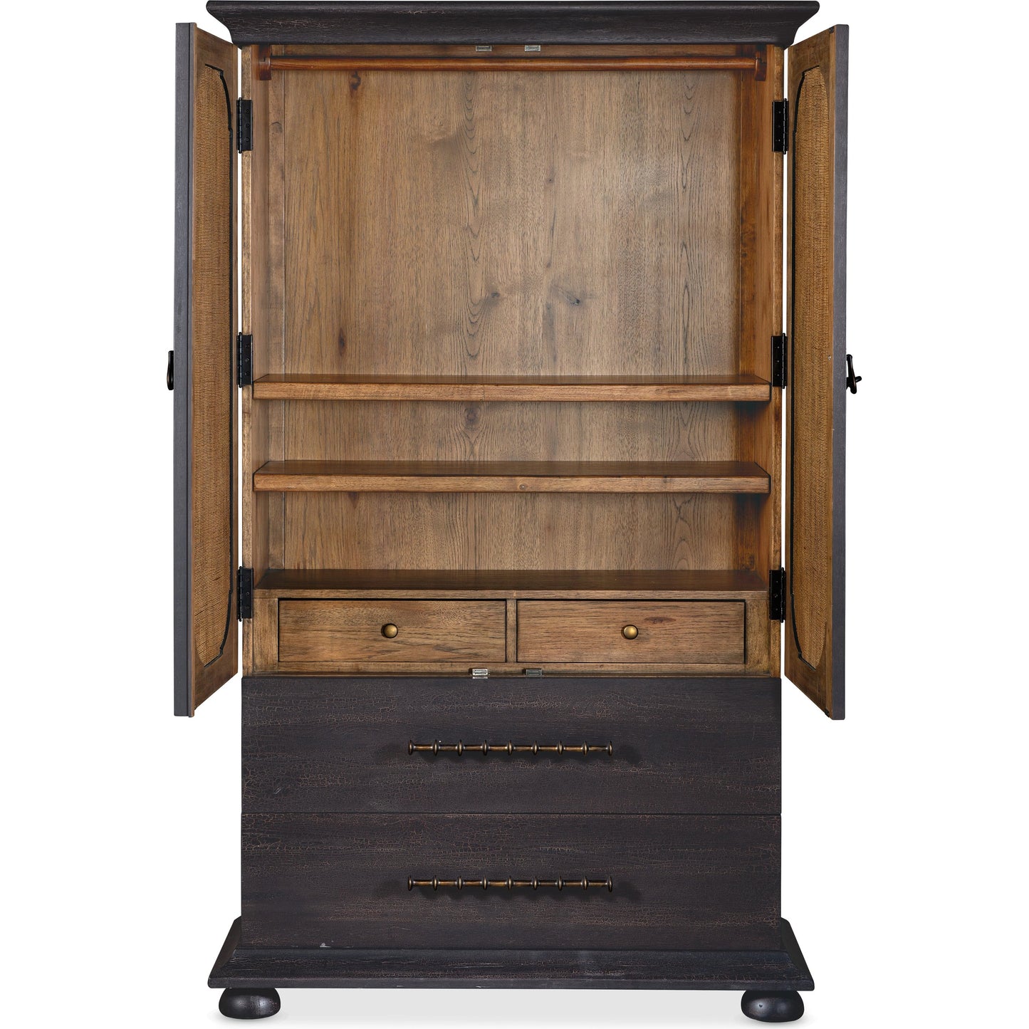 003 SI-1959528 | Additional Silo | Big Sky Small Wardrobe by Hooker Furniture in charred timber. Made from pecky hickory veneers, burlap in a traditional style.