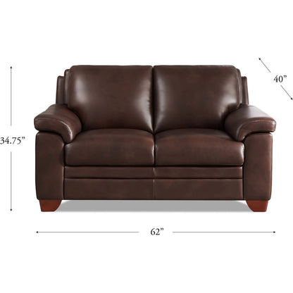 Magnum Loveseat by Hydeline in chestnut brown. Made from leather in a traditional style.