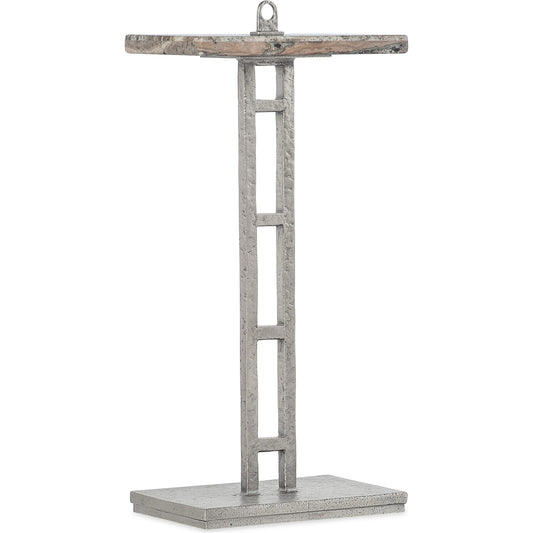Chapman Drink Table by Hooker Furniture in pewter. Made from metal base with honed silver travertine stone top in a modern style.