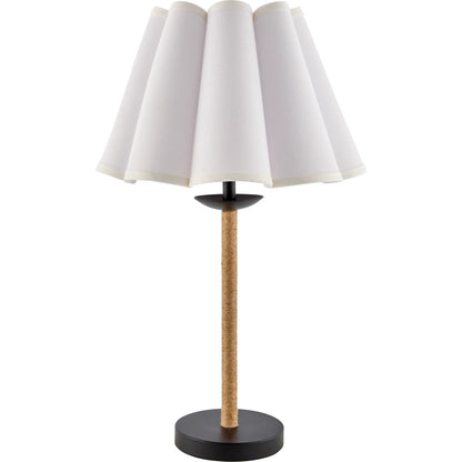 Dinnan Accent Table Lamp Taper Shade by Livabliss in body: wheat, black; base: black; shade (outside): cream; shade (inside): white; finial: black; harp: metallic - brass; cord: translucent and inlaid, painted. Made from rat