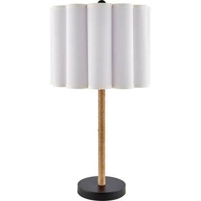 Dinnan Accent Table Lamp by Livabliss in beige, black and inlaid, painted. Made from paper, iron, linen in a modern style.