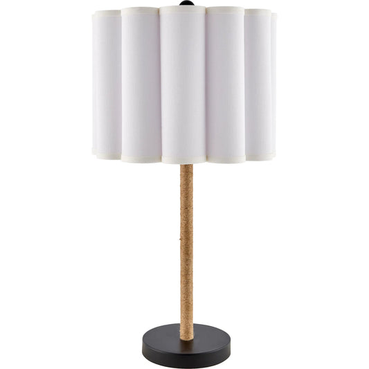 Dinnan Accent Table Lamp by Livabliss in beige, black and inlaid, painted. Made from paper, iron, linen in a unique style.