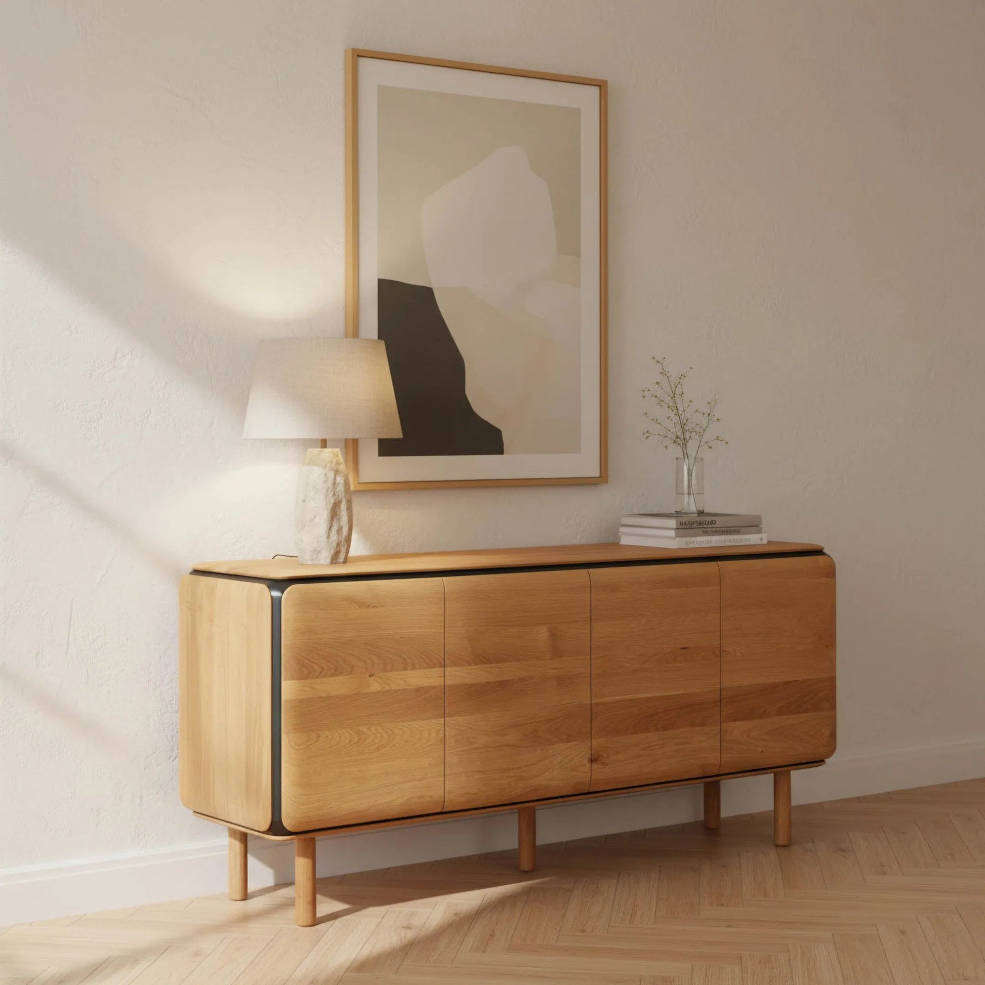 Distillery 4 Door Sideboard by LH Imports in natural, black. Made from european oak, mdf, veneeer oak in a unique style.