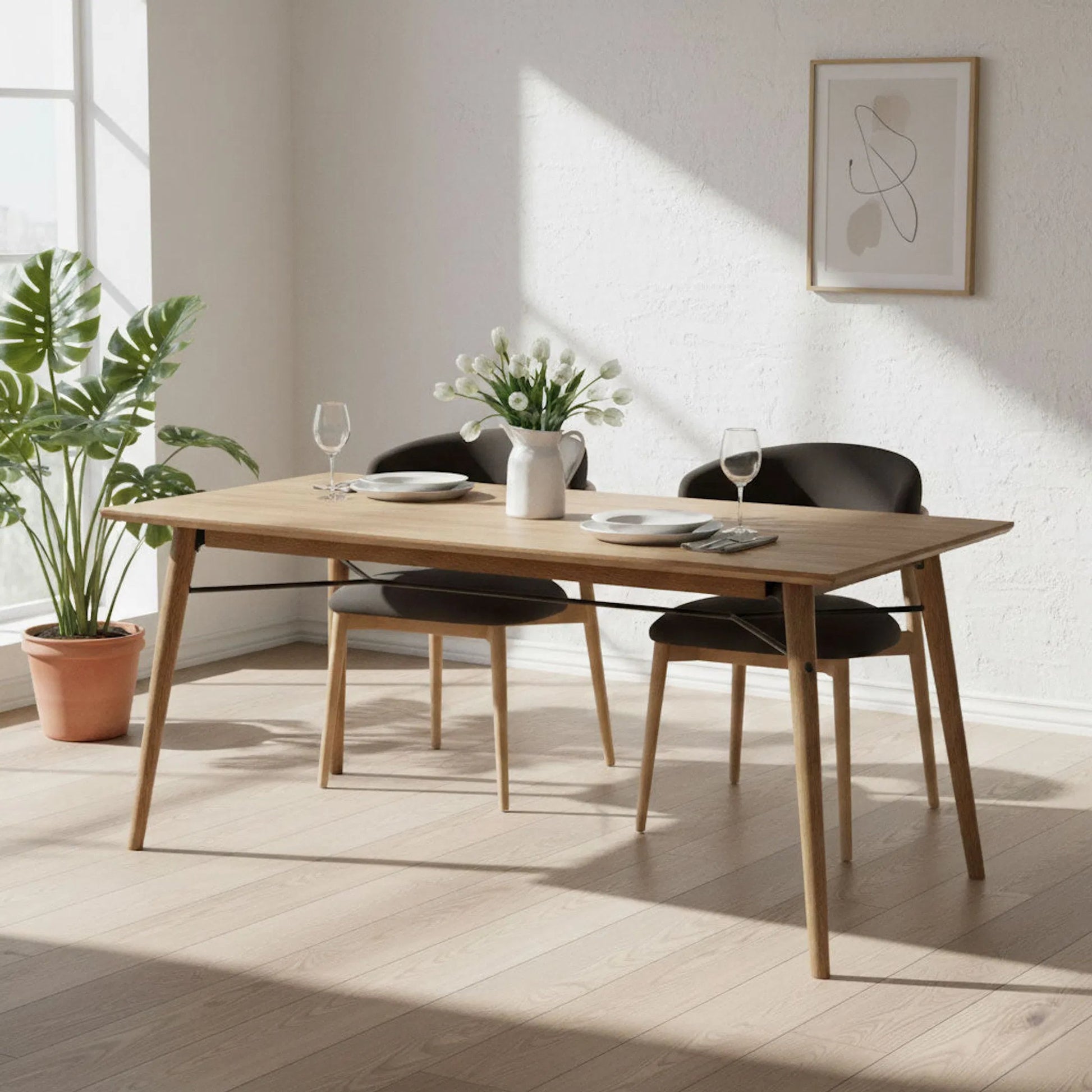 Distillery Dining Table by LH Imports in natural, black. Made from european oak, metal frame in a unique style.