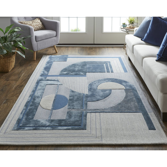 Nash Transitional Geometric Rug - 8849F by Feizy in blue, ivory, gray. Made from wool, viscose in a unique style.