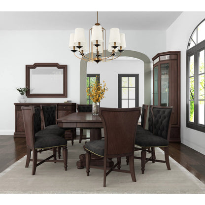 Revival Upholstered Side Chair (Set of 2) by A.R.T. Furniture in black, brown and napa mahogany. Made from rubberwood solids, quarter mahogany veneer, foam, fabric, metal in a traditional style.