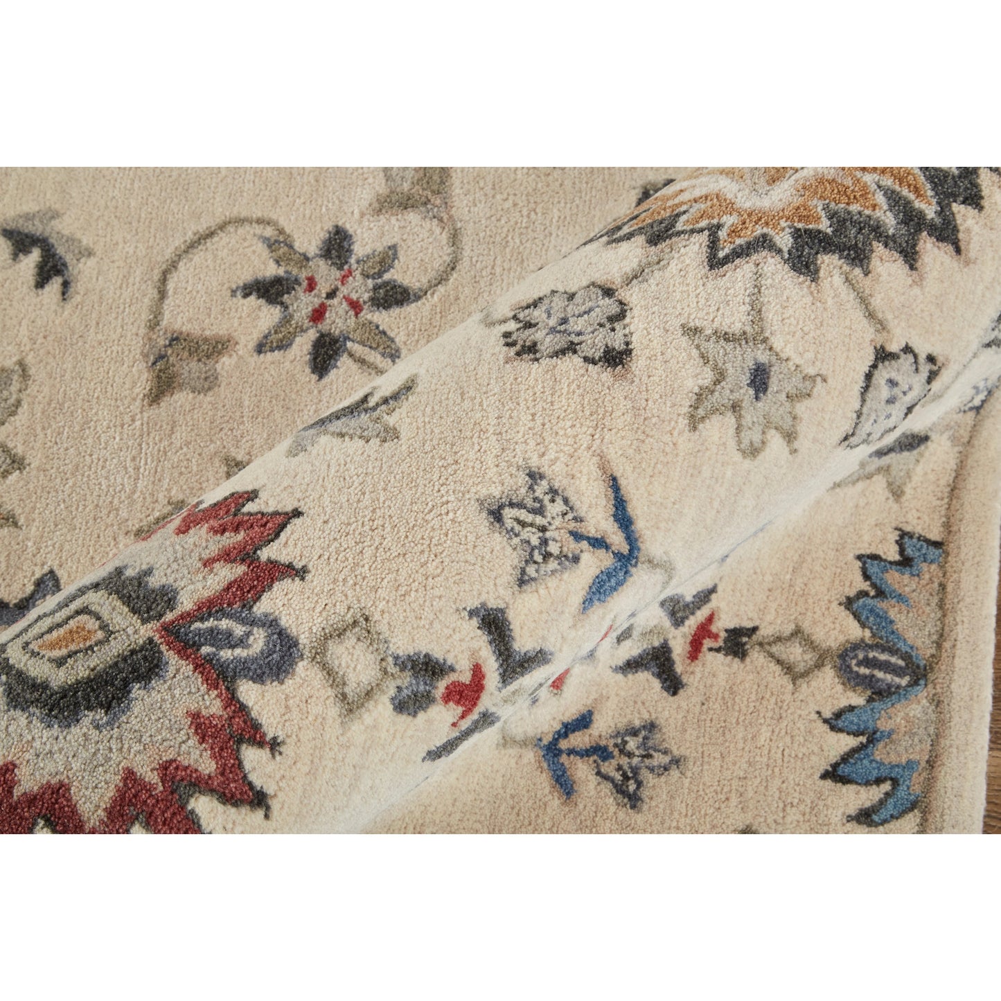 010 SI-1830617,SI-1830618,SI-1830619,SI-1830620,SI-1830621,SI-1830622 | Closeup | Rylan Transitional & Botanical Rug - 8641F by Feizy in ivory, blue, tan. Made from wool in a unique style.