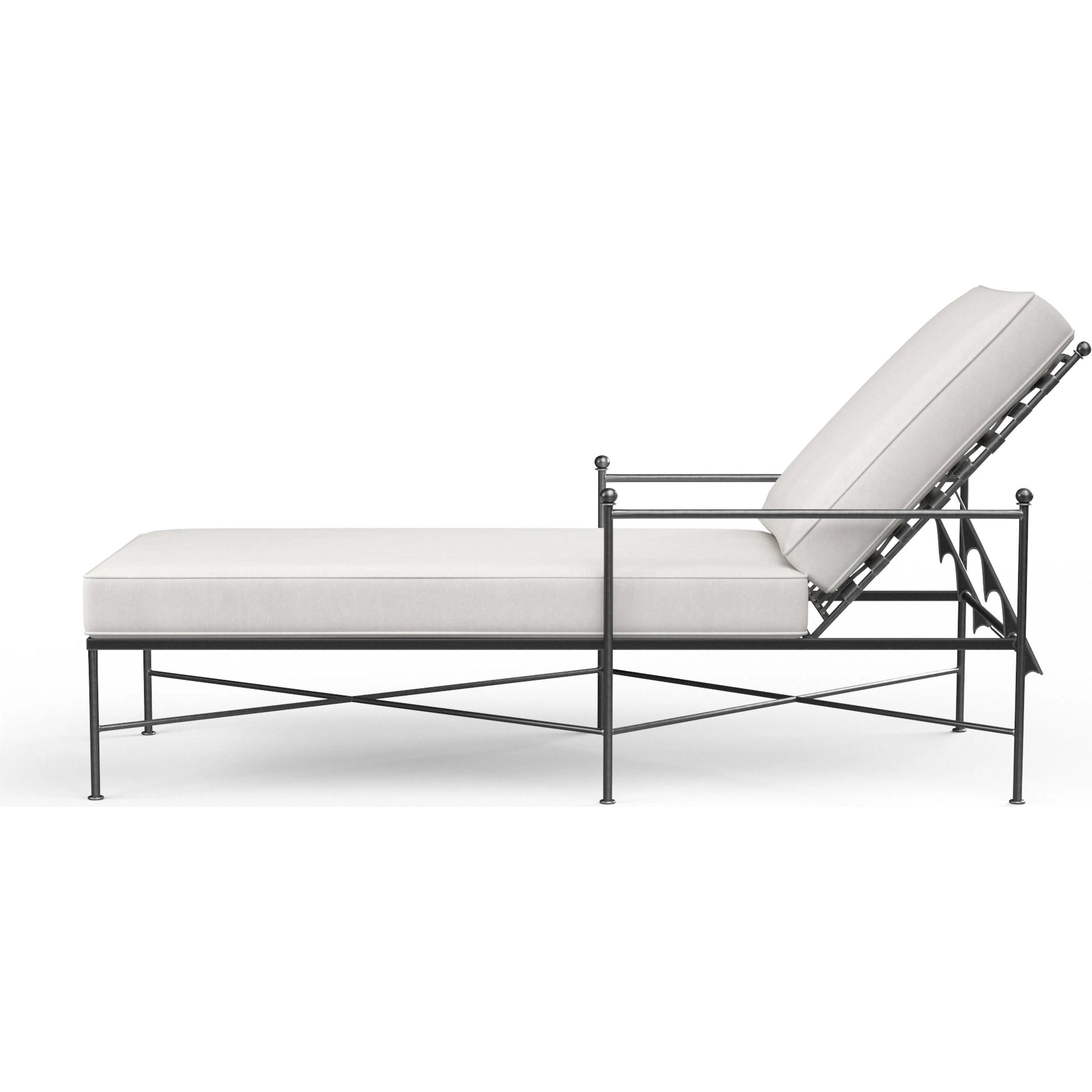 Provence Outdoor Chaise Lounge by Sunset West in pewter. Made from wrought iron in a modern style.
