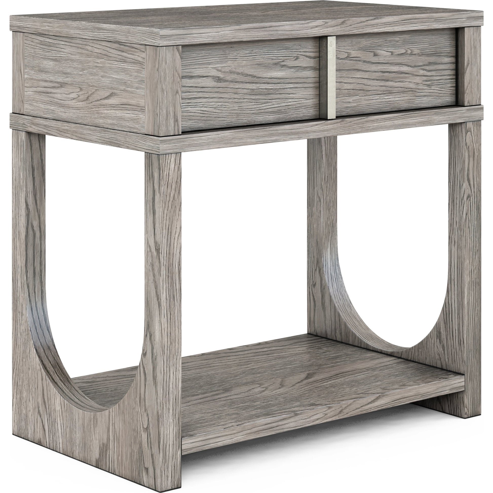 Vault Nightstand by A.R.T. Furniture in gray and mink. Made from parawood solids, white oak veneers in a modern style.