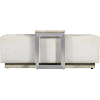 Melange Bridged Cocktail Table by Hooker Furniture in light wood. Made from hair on hide leather with metal, veneer in a modern style.