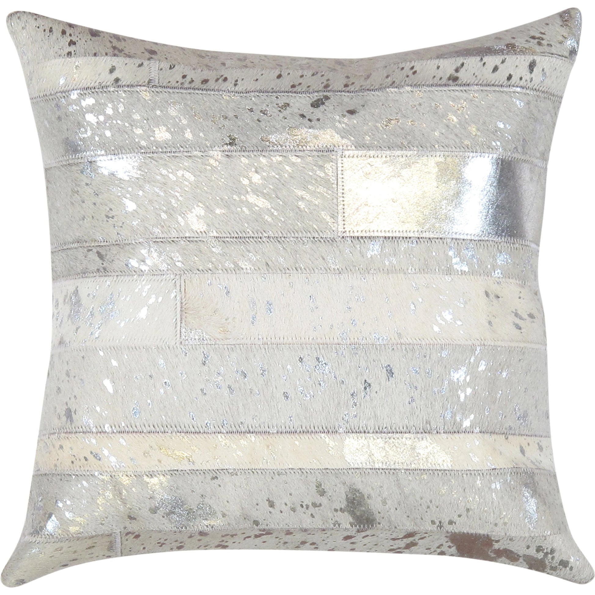 Cowhide Throw Pillow by Pasargad Home in silver. Made from cowhide in a modern style.