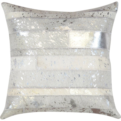 Cowhide Throw Pillow by Pasargad Home in silver. Made from cowhide in a modern style.