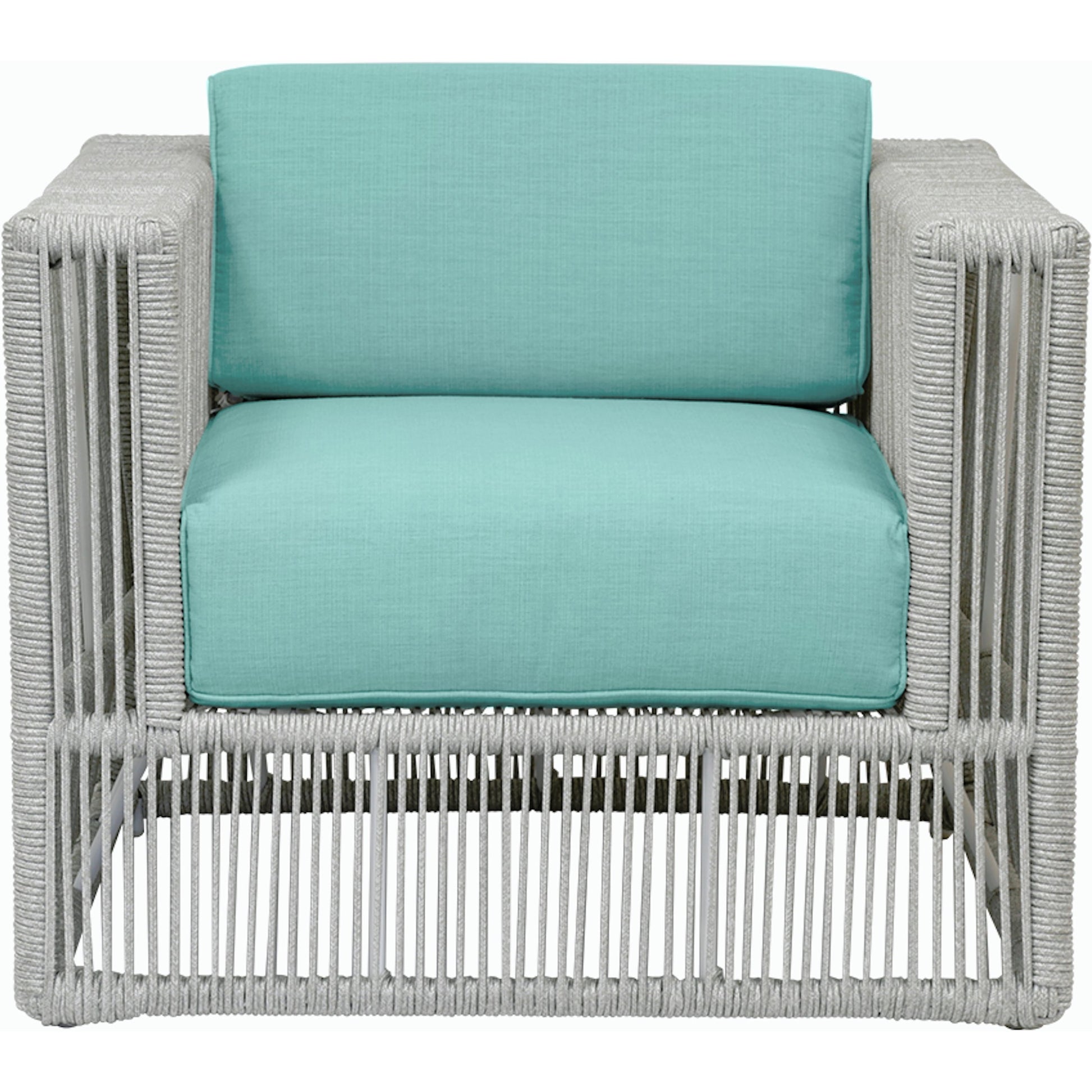 Miami Outdoor Club Chair by Sunset West in frost. Made from olefin rope in a coastal style.