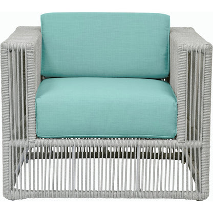 Miami Outdoor Club Chair by Sunset West in frost. Made from olefin rope in a coastal style.